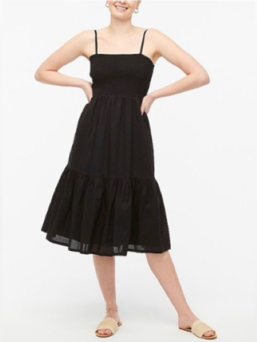 J.Crew Factory Smocked Midi Dress in black.